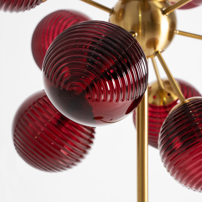 Lampă de podea din sticlă bordo cu structură aurie [2]