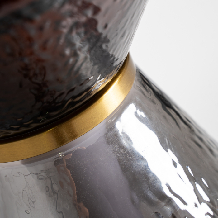 Lampă de podea din sticlă gri și metal auriu cu design sculptural [2]