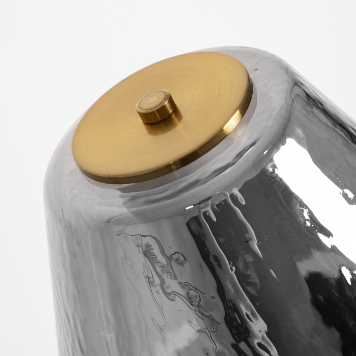 Lampă de podea din sticlă gri și metal auriu cu design sculptural [5]