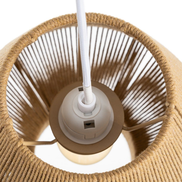 Lampă de tavan din sfoară de hârtie naturală – abajur conic cu bază cilindrică și structură metalică [6]