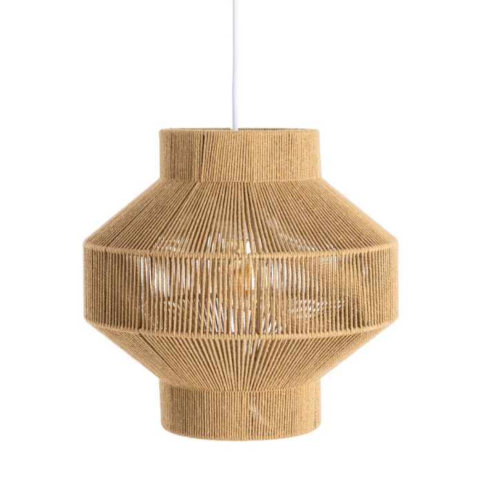 Lampă de tavan din sfoară de hârtie naturală – abajur tip lanternă geometrică pe structură metalică [1]