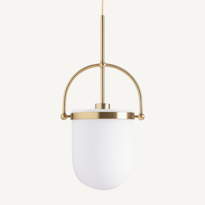 Lampă suspendată art deco din sticlă albă și oțel auriu Kihe [2]