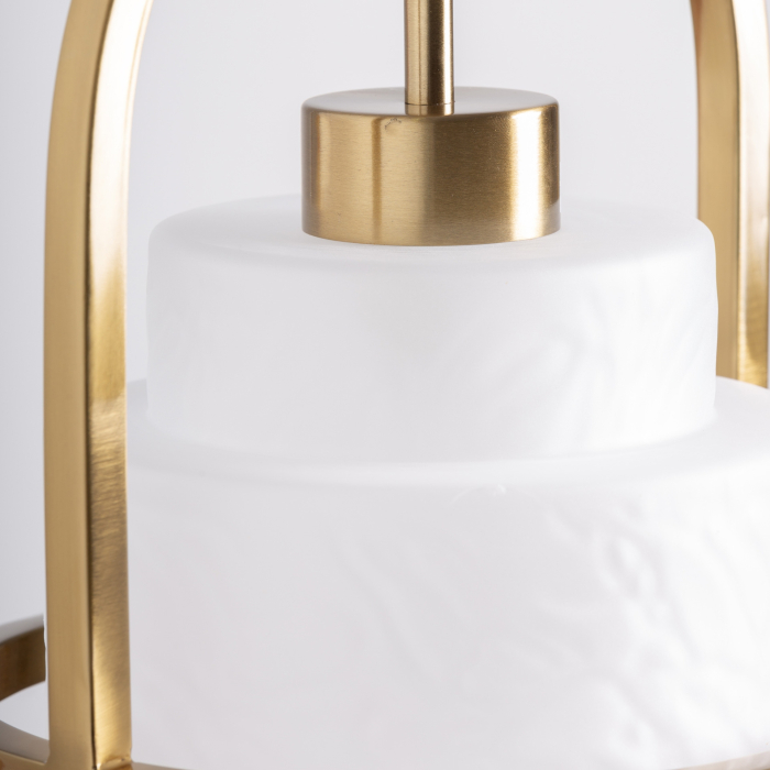 Lampă suspendată art deco din sticlă albă texturată și oțel auriu Lalie [3]