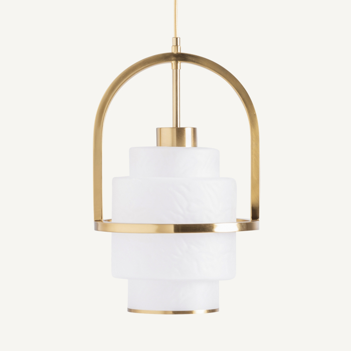 Lampă suspendată art deco din sticlă albă texturată și oțel auriu Lalie [2]