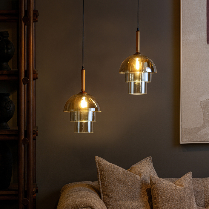 Lampă suspendată cu abajur stratificat din cristal fumuriu gri și ambra [5]