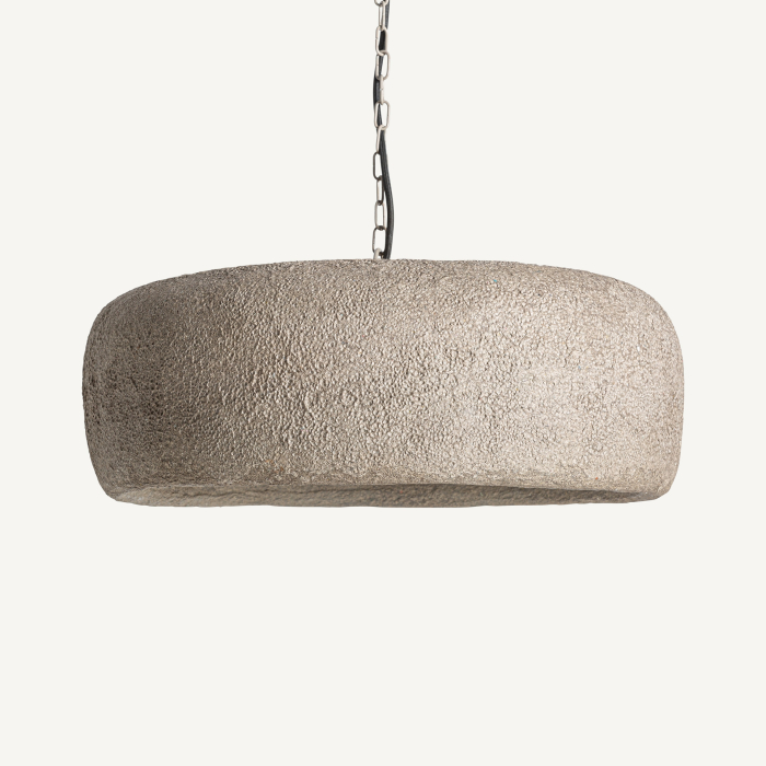 Lampă suspendată cu formă organică din papier mâché gri și structură din fier negru [2]