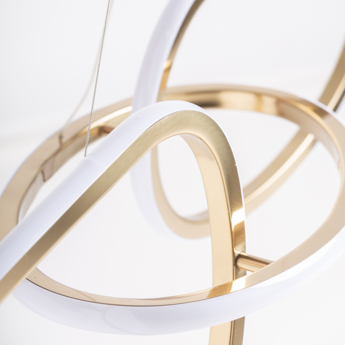 Lampa suspendată cu forme organice din oțel inoxidabil auriu și cristal alb. [5]