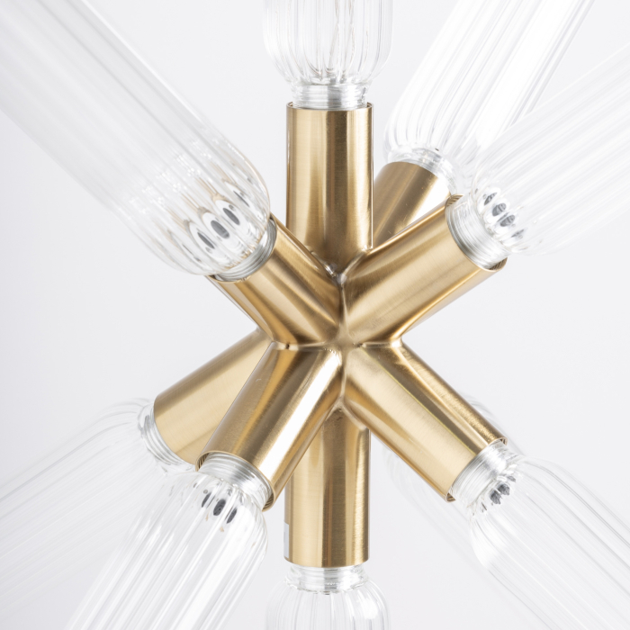 Lampă suspendată decorativă cu brațe radiale din cristal transparent și structură metalică aurie [3]