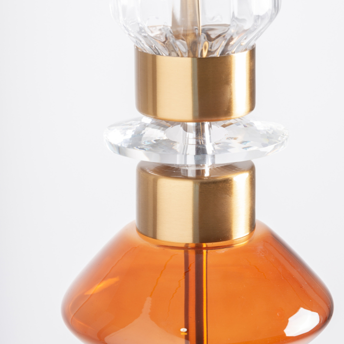 Lampă suspendată decorativă cu elemente din cristal fumuriu alb și accente metalice cupru [3]