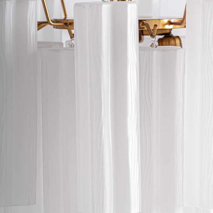 Lampă suspendată decorativă cu tuburi din cristal alb și structură bronz aurie [5]