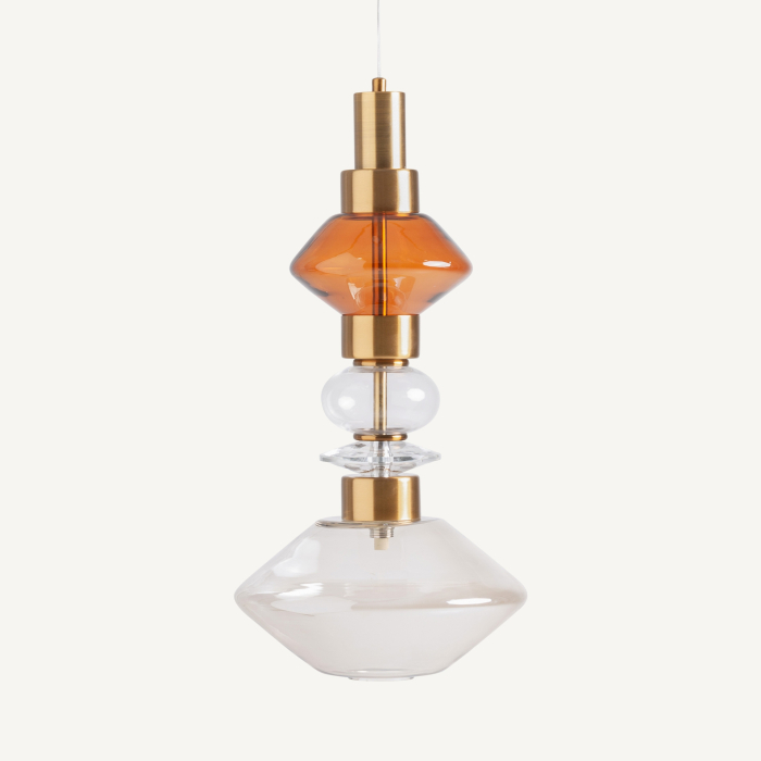 Lampă suspendată decorativă din cristal fumuriu cu accente metalice cupru [2]