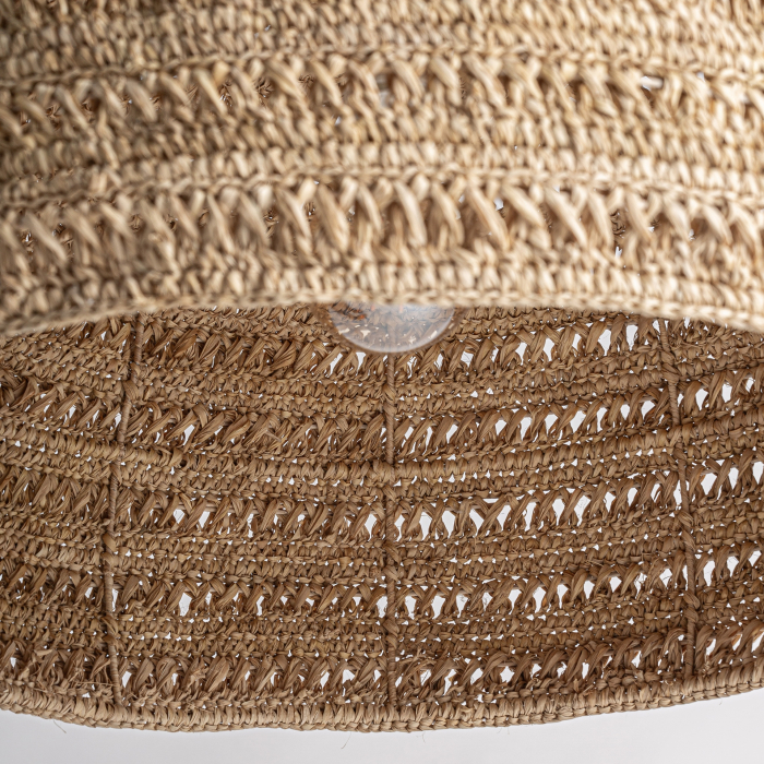 Lampa suspendata din fibra naturala impletita abajur semicircular texturat si lumina calda Deffe 67x67x42 cm [6]