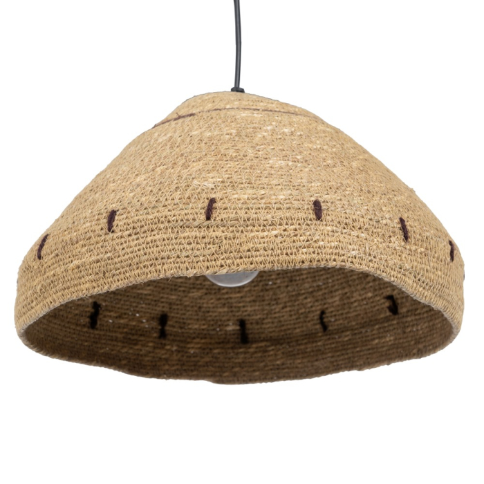 Lampă suspendată din fibră naturală țesută, formă de cupolă lată [2]