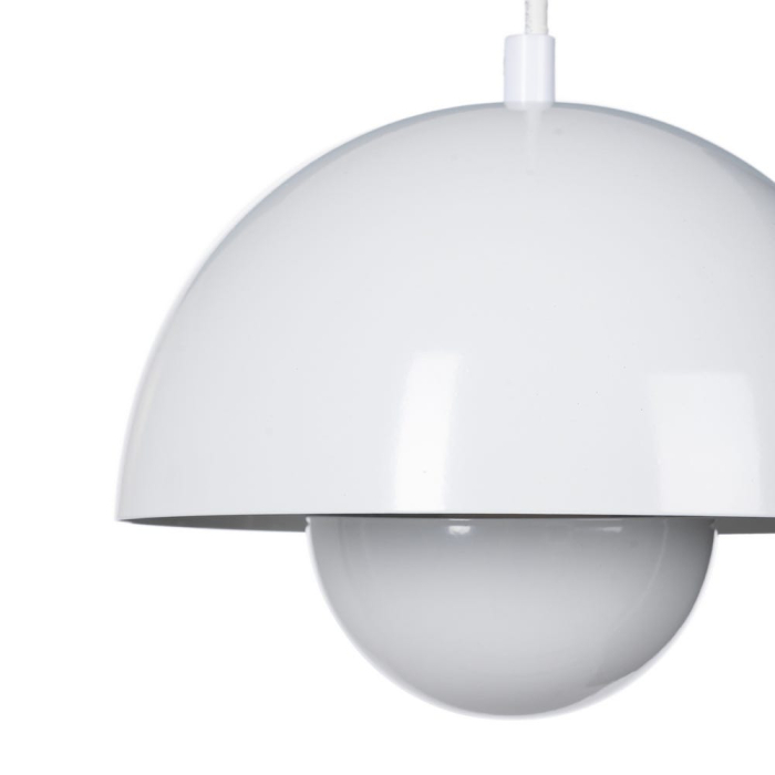 Lampa suspendată din metal alb cu cupolă emisferică și sferă reflectoare – compactă [2]