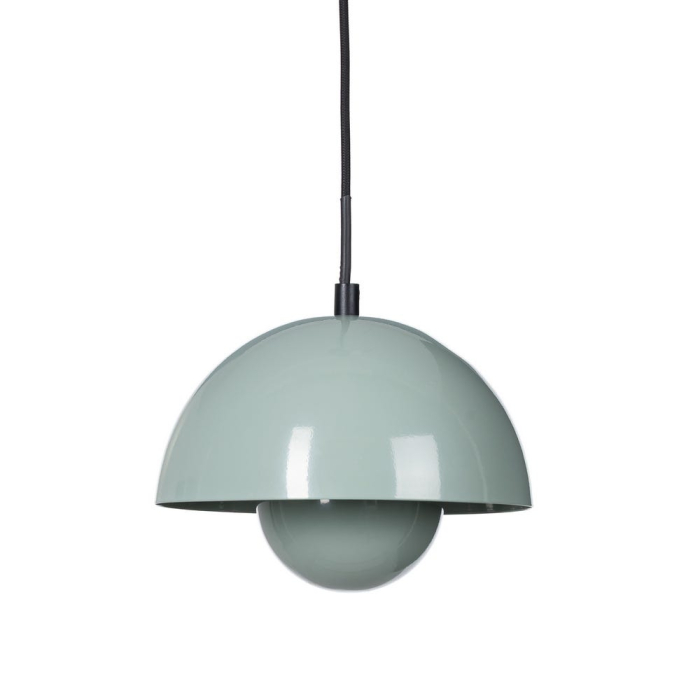 Lampa suspendată din metal verde deschis cu cupolă emisferică și sferă reflectoare – pastel [1]