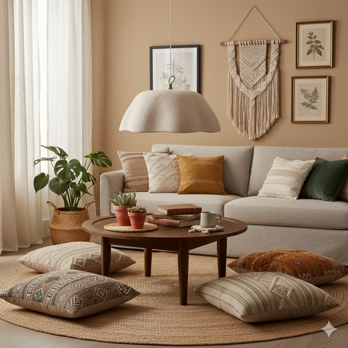 Lampa suspendata din rasina crem cu silueta organica finisaj texturat si varf impletit Liessel 95x65x48 cm [2]