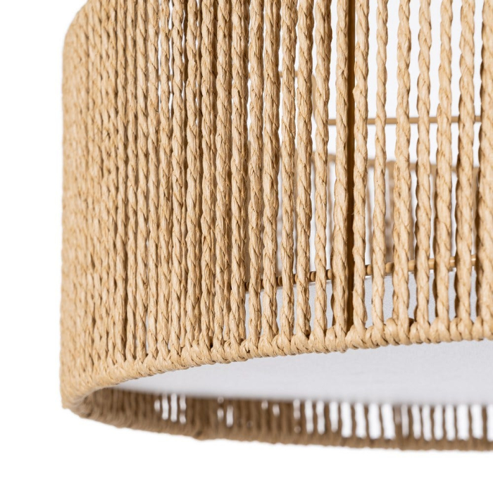 Lampa suspendata din sfoara de hartie naturala cu tambur impletit si difuzor opal – silueta plata [3]