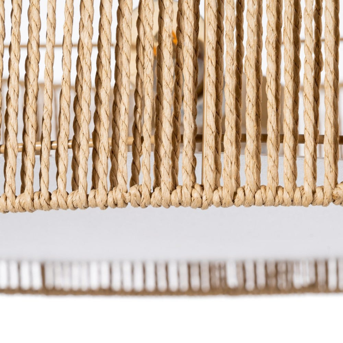 Lampa suspendata din sfoara de hartie naturala cu tambur impletit si difuzor opal – silueta plata [4]