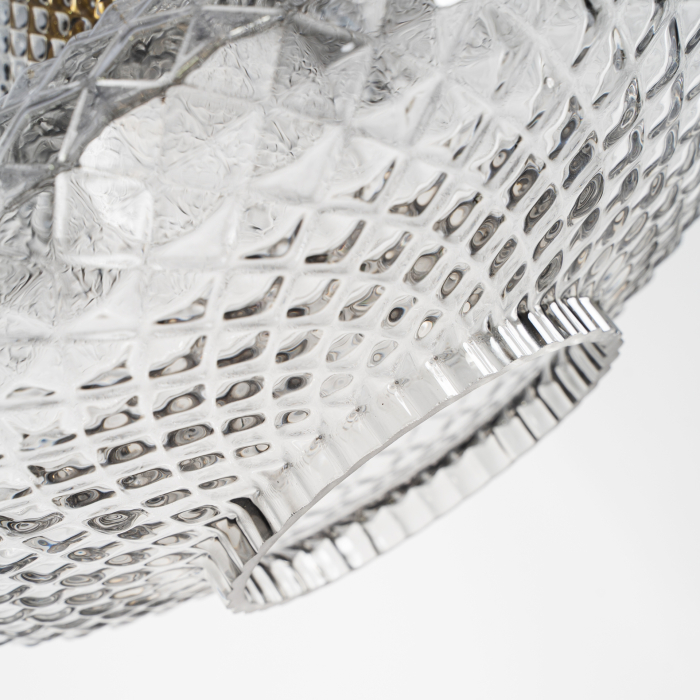 Lampă suspendată din sticlă transparentă striată cu detalii aurii [4]