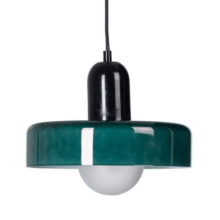 Lampa suspendata verde din metal si sticla disc lucios cu glob satinat – accent modern [1]