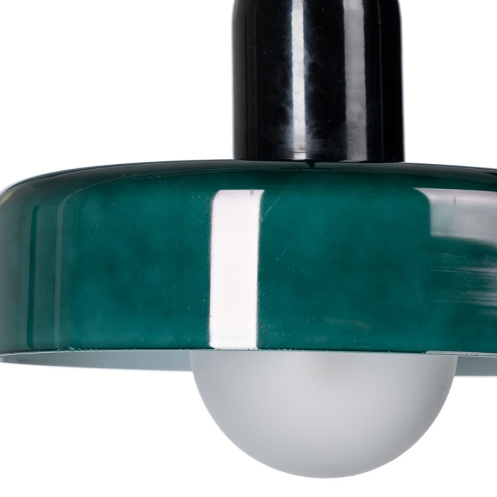 Lampa suspendata verde din metal si sticla disc lucios cu glob satinat – accent modern [2]
