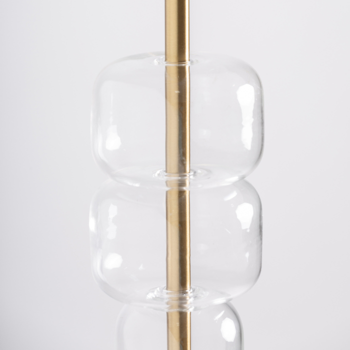 Lampă suspendată verticală cu module din cristal transparent și structură metalică aurie. [4]