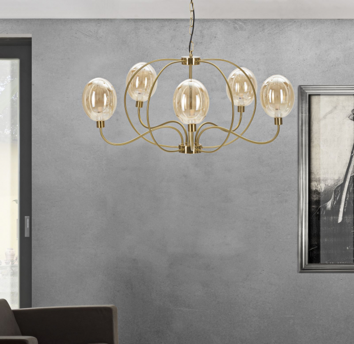 Lampa suspendata Viena, metal/sticla, auriu, CreativDeco.ro [2]