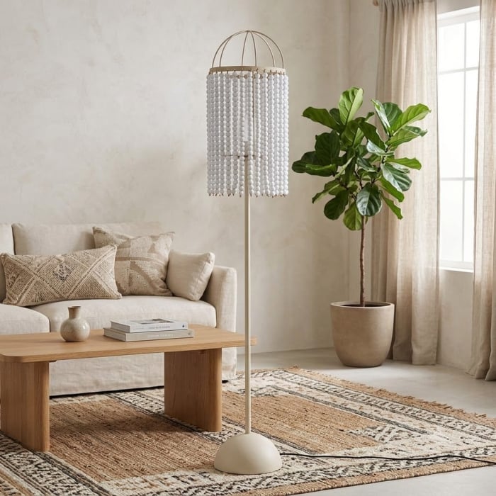 Lampadar alb din MDF și metal cu design cu mărgele decorative 25.5 x 25.5 x 155 cm [2]