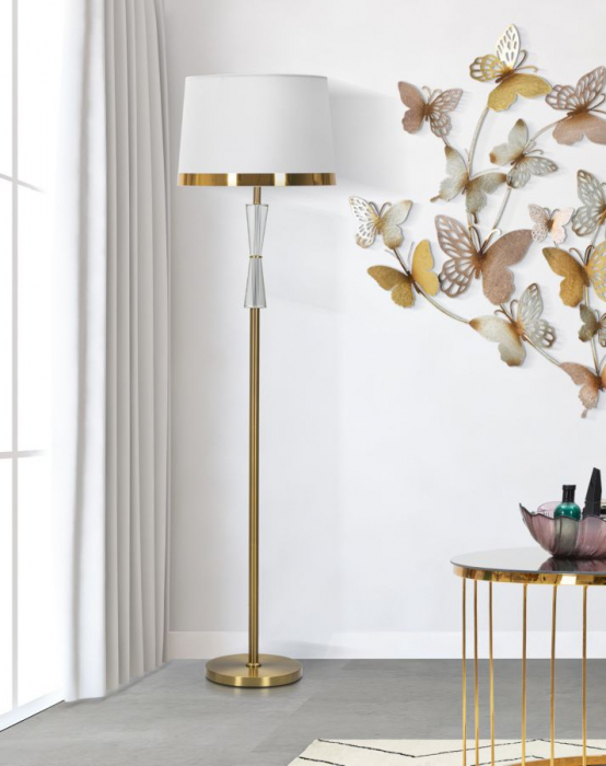 Lampadar elegant auriu cu decoratiune cristal si abajur alb [2]
