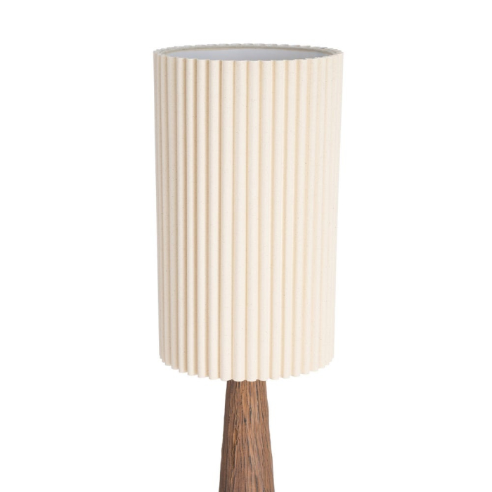 Lampadar cu bază conică din rășină cu aspect lemn și abajur plisat [2]
