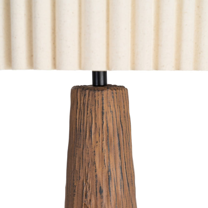 Lampadar cu bază conică din rășină cu aspect lemn și abajur plisat [4]