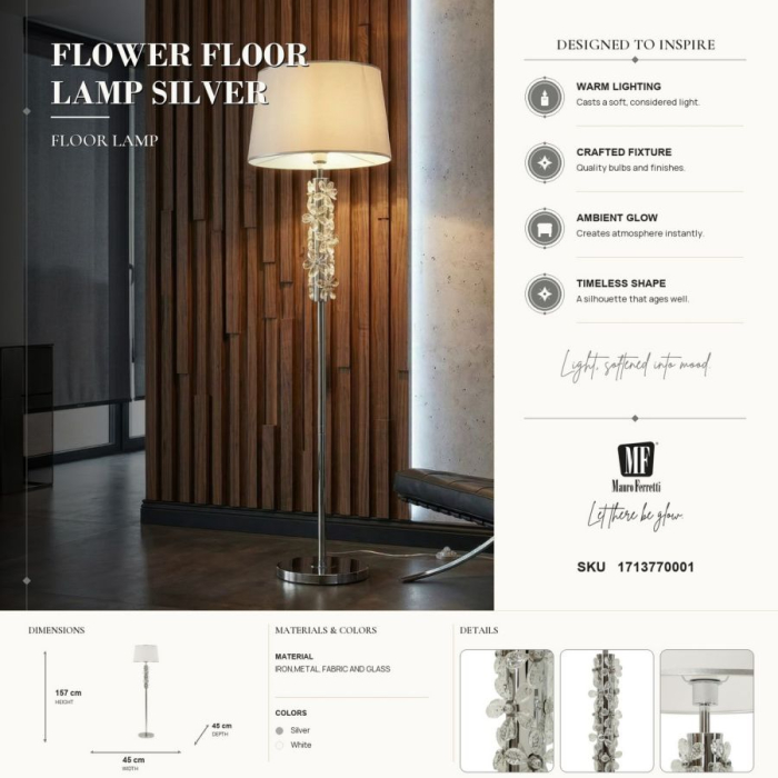 Lampadar floare gri metalizat decorativă abajur alb [7]