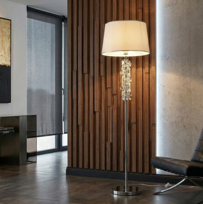 Lampadar floare gri metalizat decorativă abajur alb [5]