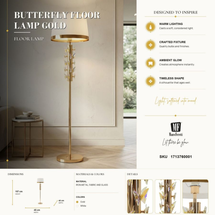 Lampadar fluture auriu decorativ abajur alb [7]