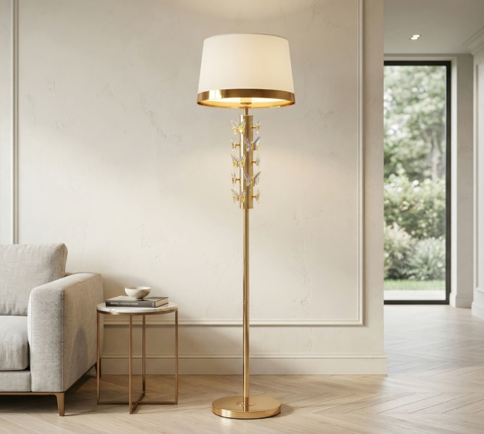 Lampadar fluture auriu decorativ abajur alb [5]
