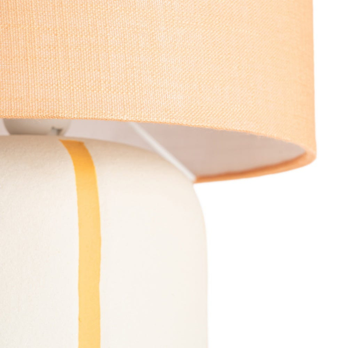 Lampadar din ceramică portocaliu – abajur textil cilindric și bază albă cu dungi fine [4]