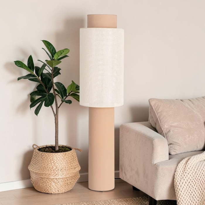 Lampadar din ceramică teracotă cu abajur cilindric texturat [2]