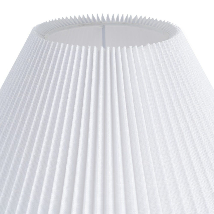 Lampadar din lemn maro și metal auriu cu abajur alb plisat [2]