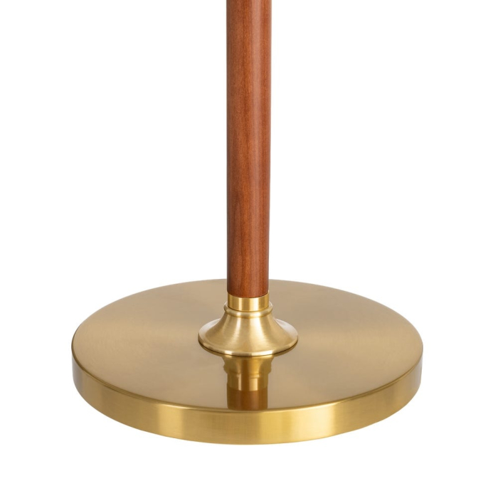 Lampadar din lemn maro și metal auriu cu abajur alb plisat [5]