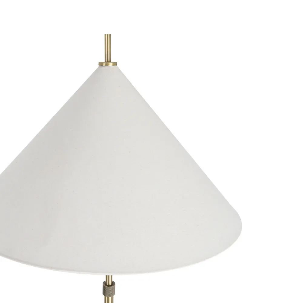 Lampadar din metal auriu cu bază conică și abajur alb din in [7]