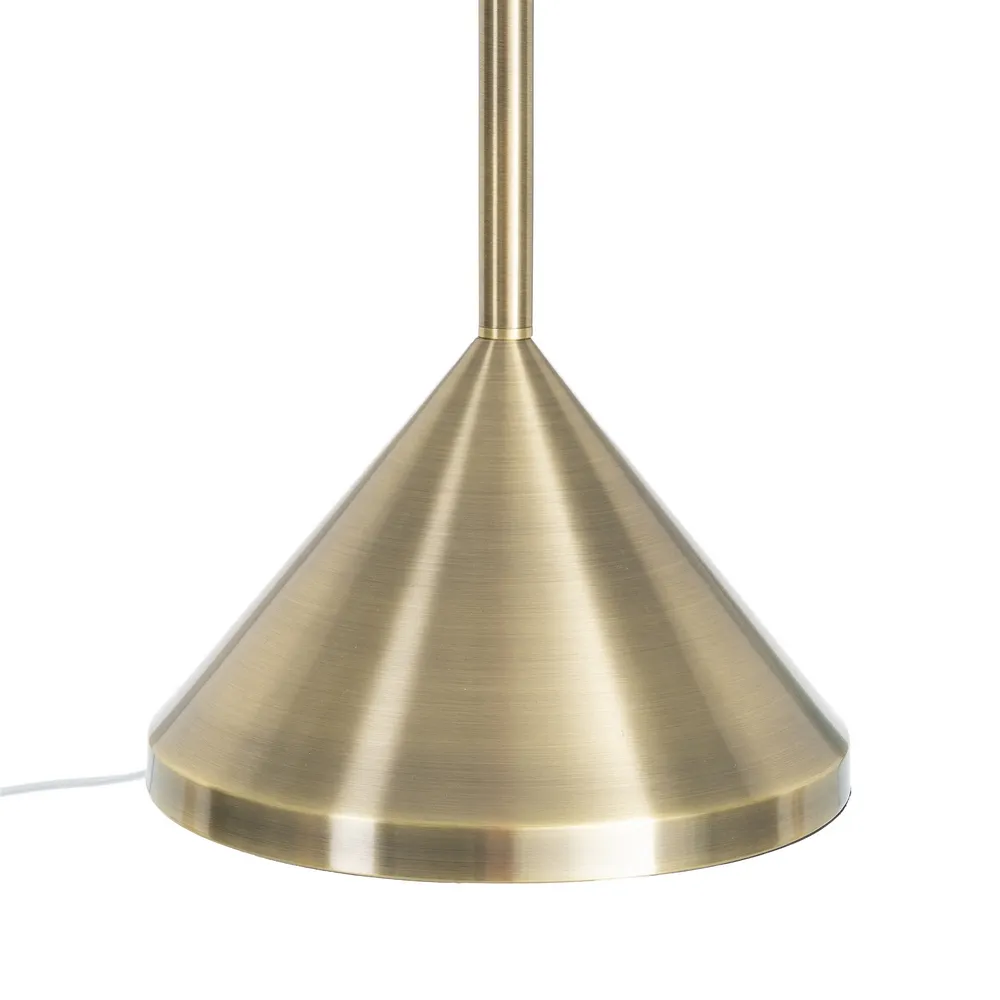 Lampadar din metal auriu cu bază conică și abajur alb din in [4]