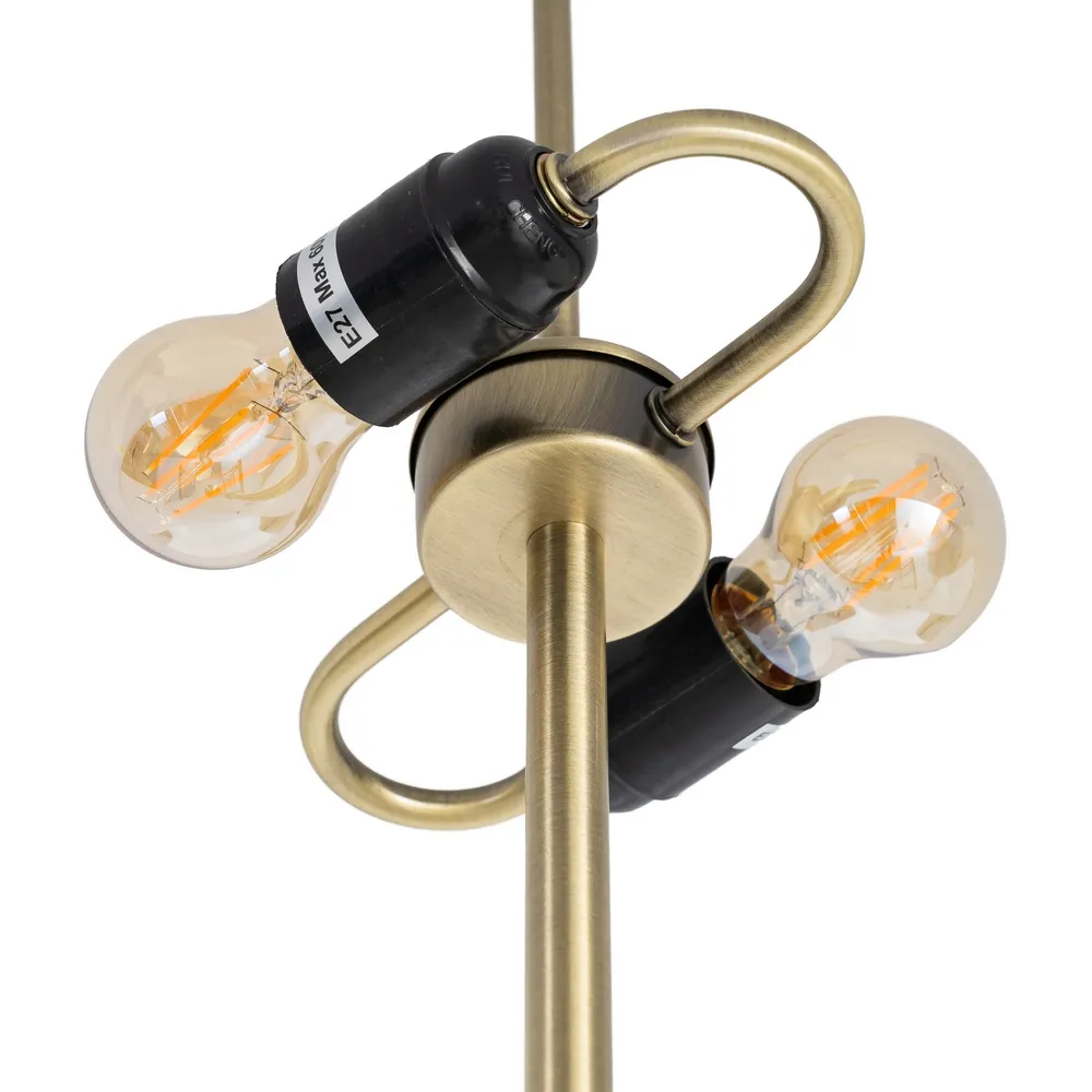 Lampadar din metal auriu cu bază conică și abajur alb din in [3]