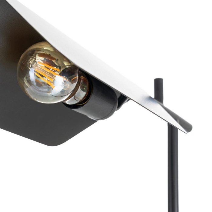 Lampadar din metal negru cu bază rotundă și cap metalic rectangular – imagine principală cu braț subțire și cap geometric [4]