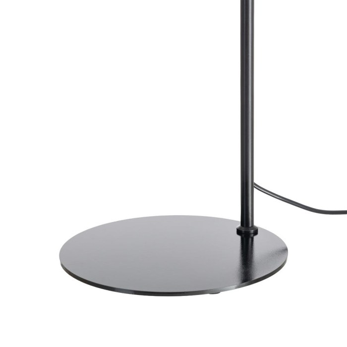 Lampadar din metal negru cu bază rotundă și cap metalic rectangular – imagine principală cu braț subțire și cap geometric [6]