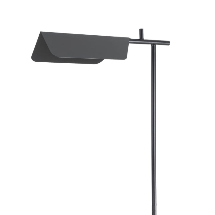 Lampadar din metal negru cu bază rotundă și cap metalic rectangular – imagine principală cu braț subțire și cap geometric [2]