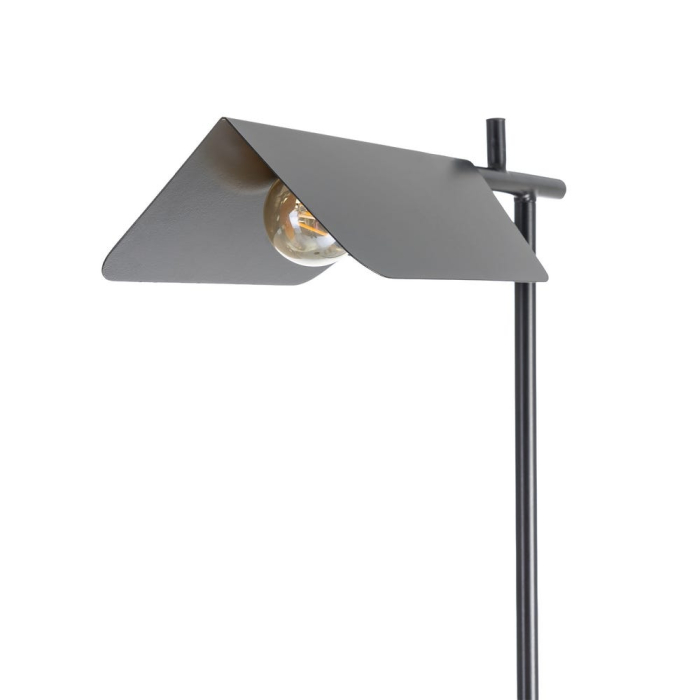 Lampadar din metal negru cu bază rotundă și cap metalic rectangular – imagine principală cu braț subțire și cap geometric [3]