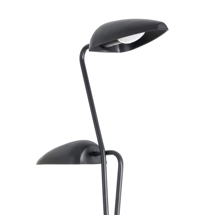 Lampadar din metal negru cu două brațe asimetrice și bază rotundă – imagine principală cu brațe la înălțimi diferite [4]