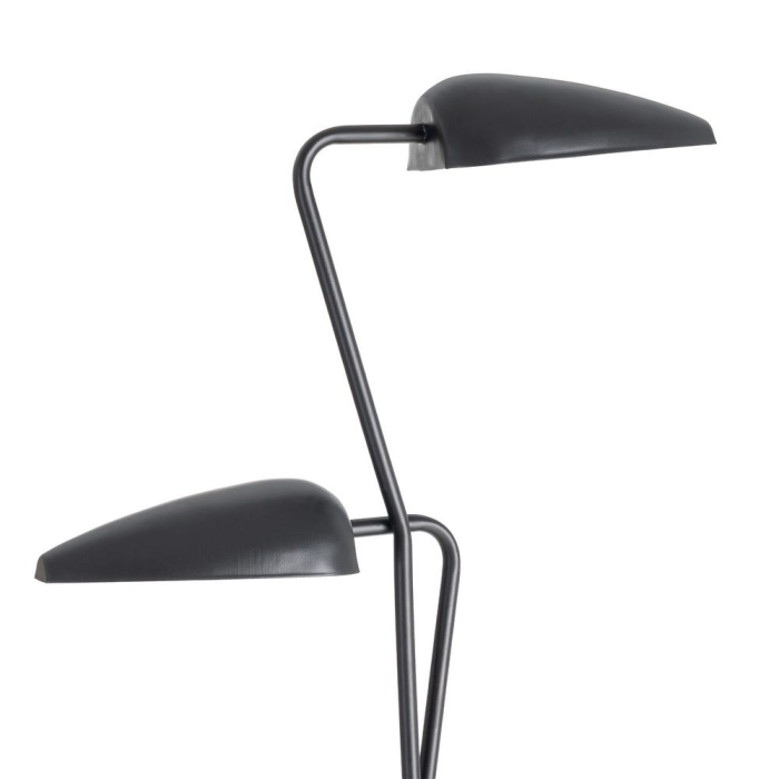 Lampadar din metal negru cu două brațe asimetrice și bază rotundă – imagine principală cu brațe la înălțimi diferite [2]