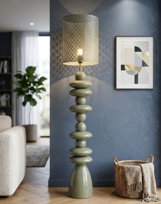 Lampadar din metal verde cu abajur decupat [5]