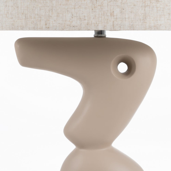 Lampadarul din rășină crem cu picior sculptural organic – abajur cilindric din in [5]